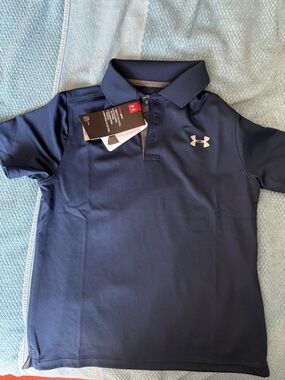 Under Armour Navy Polo with White Logo - Kids